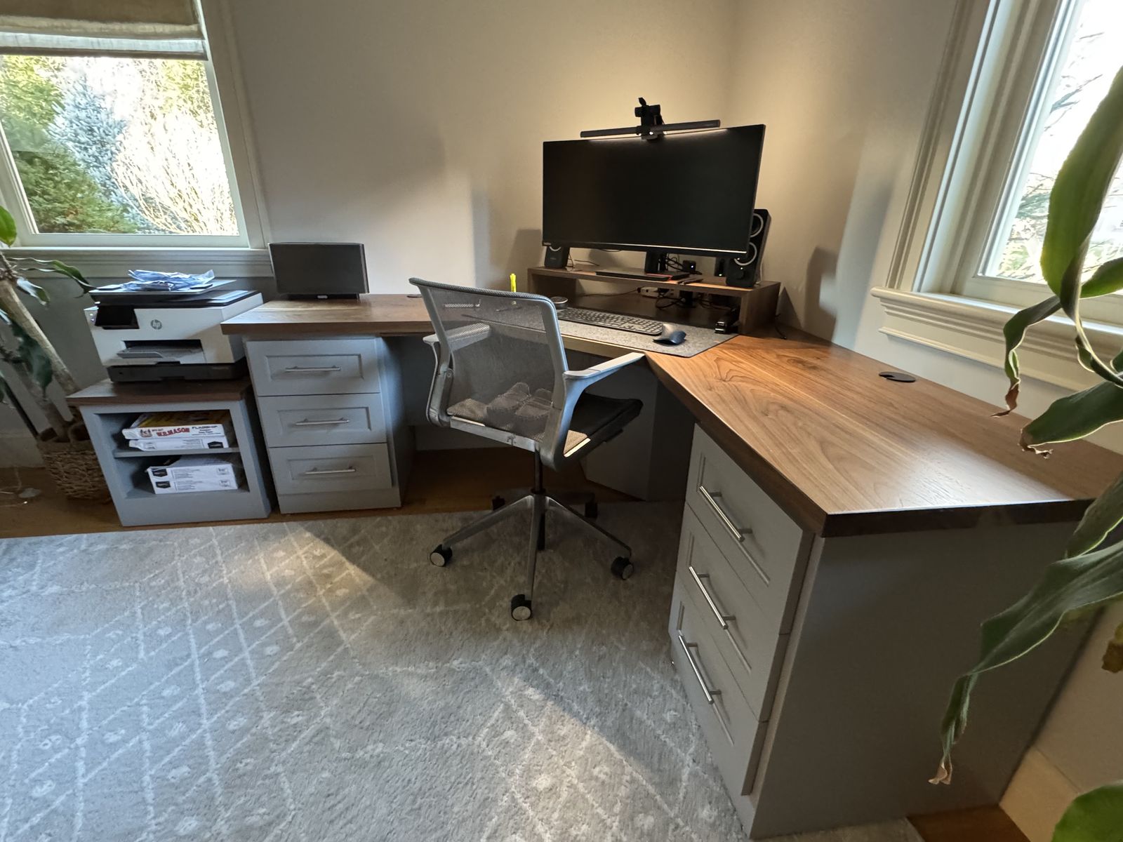 Corner desk with walnut top