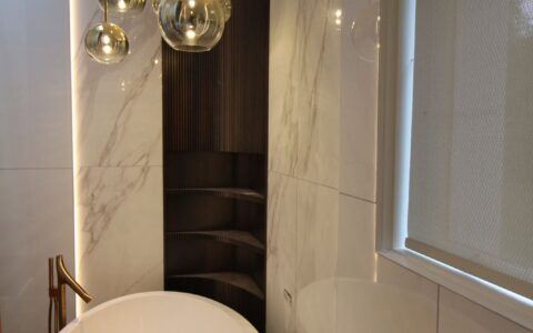 Luxury bath, freestanding tub and marble