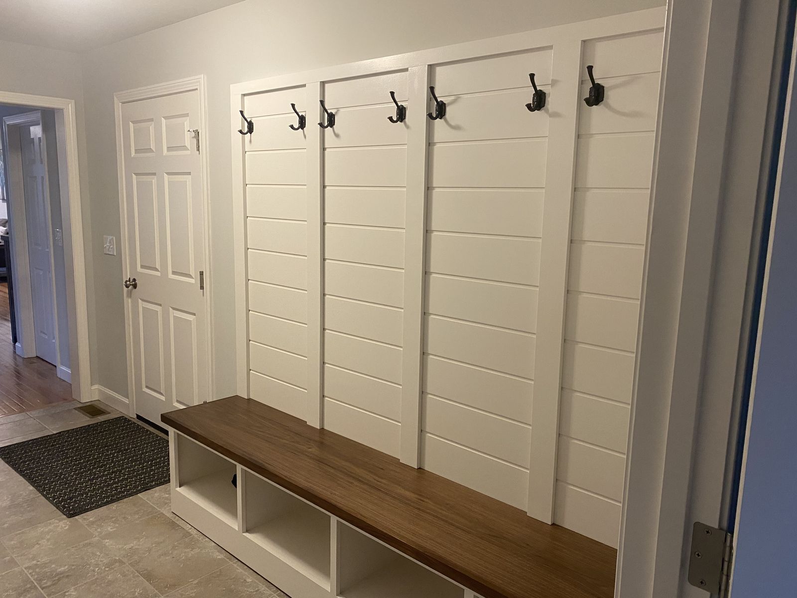 Mudroom bench with board-and-batten